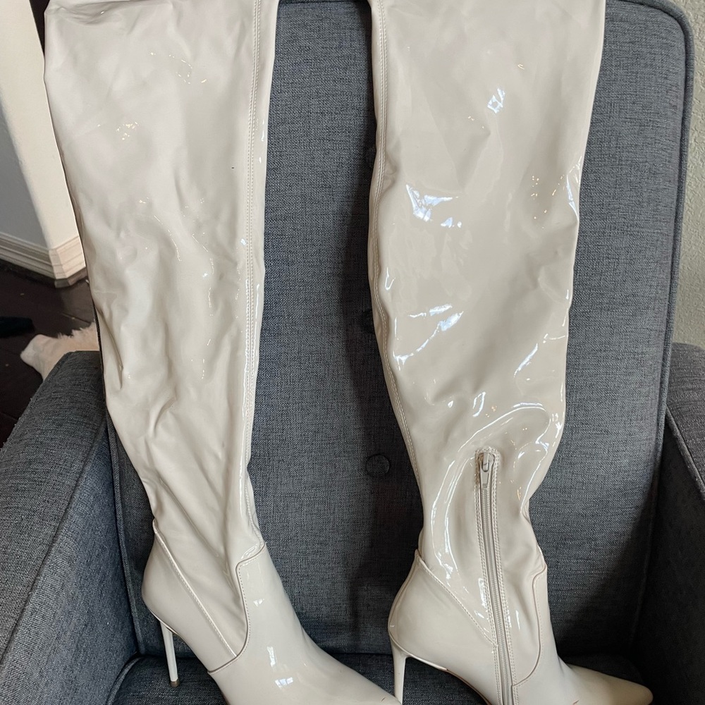 NEW off white over the knee patent boot